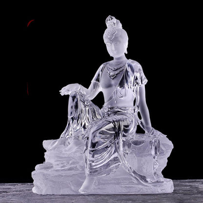 Colored Glaze Guanyin Statue • Avalokiteshvara Buddha Sculpture • Water Moon Guanyin for Home Altar • Zen Buddhist Decor • Feng Shui Gift