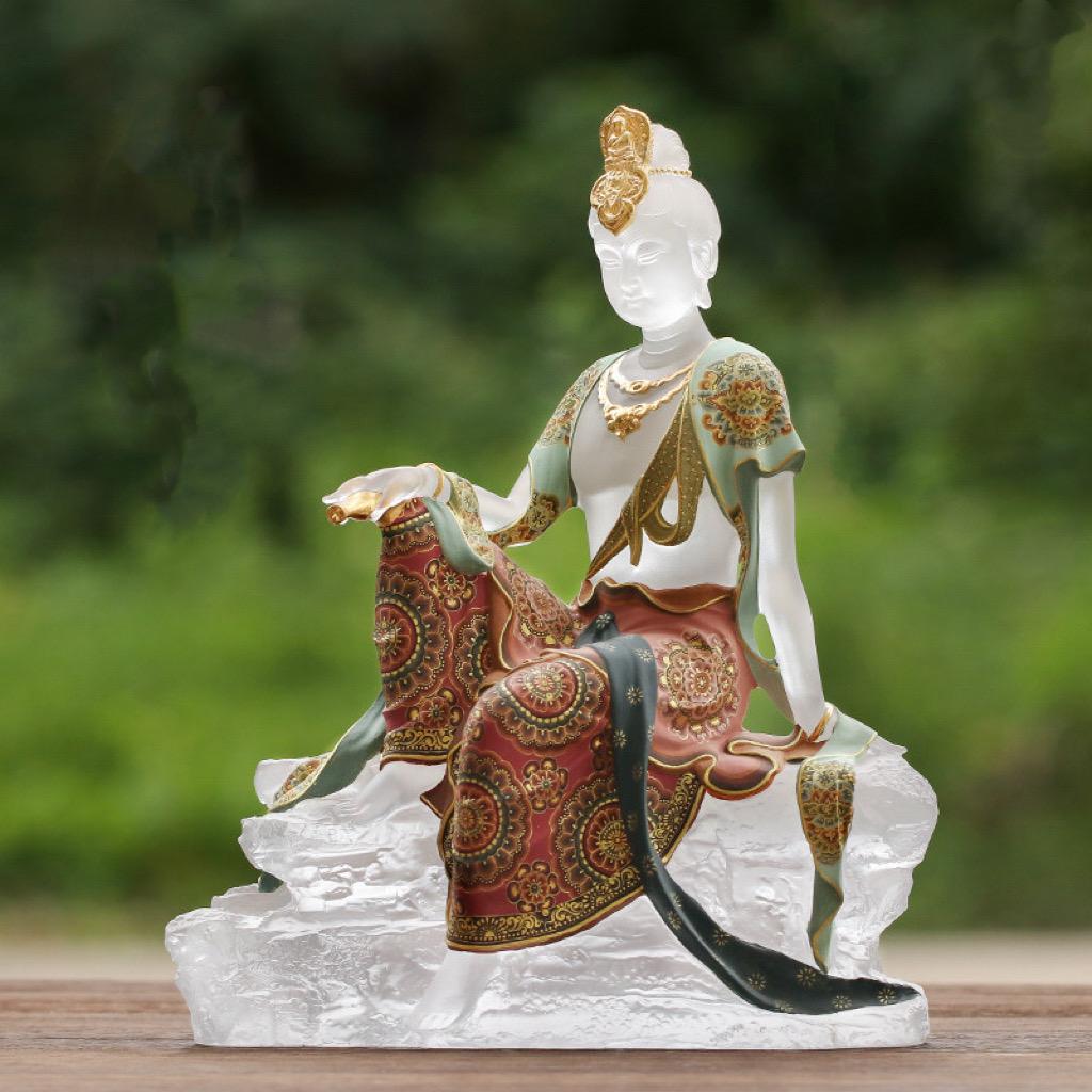 Colored Glaze Guanyin Statue • Avalokiteshvara Buddha Sculpture • Water Moon Guanyin for Home Altar • Zen Buddhist Decor • Feng Shui Gift