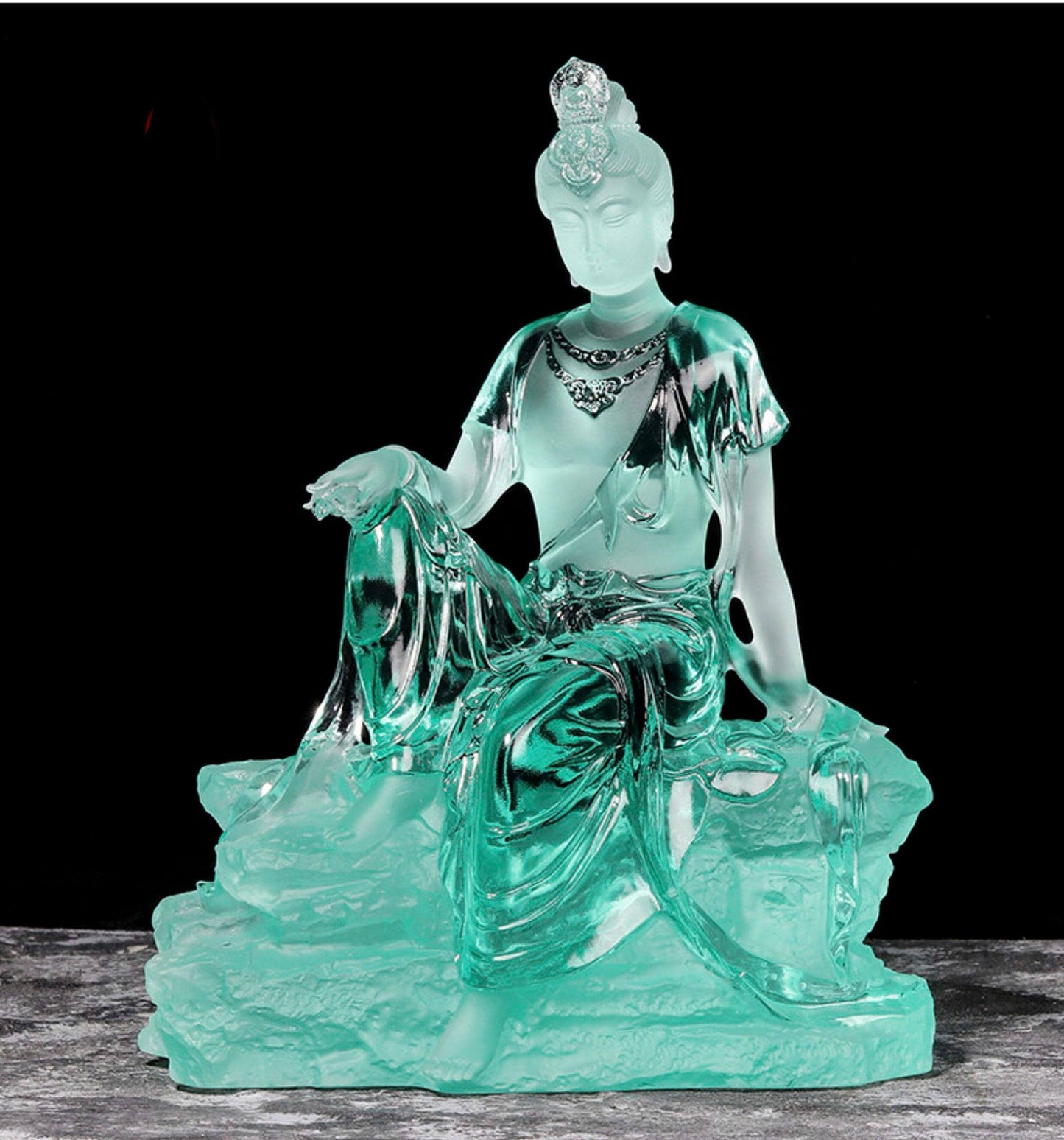 Colored Glaze Guanyin Statue • Avalokiteshvara Buddha Sculpture • Water Moon Guanyin for Home Altar • Zen Buddhist Decor • Feng Shui Gift