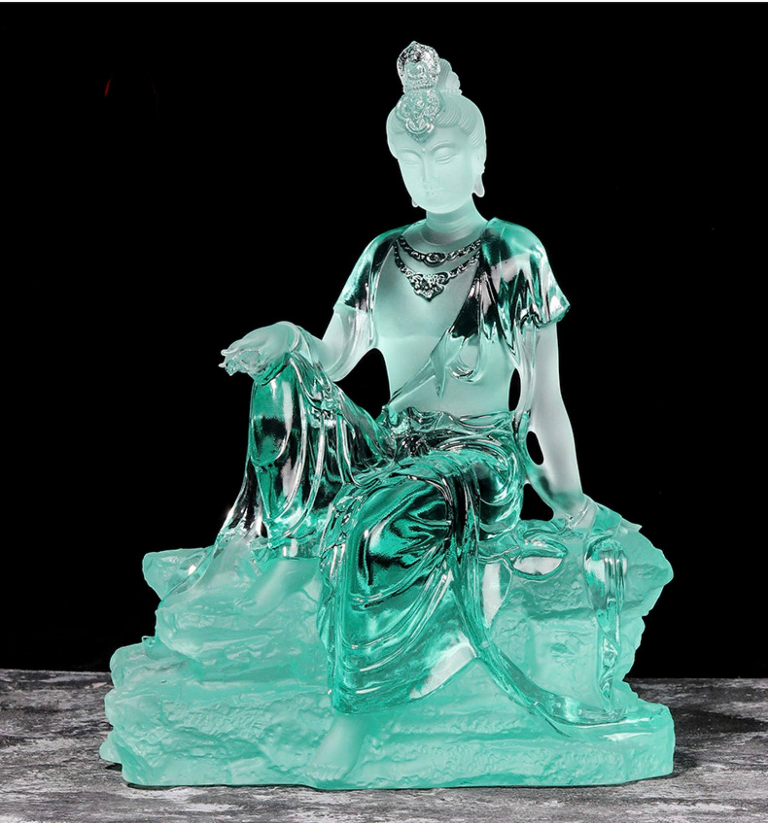 Colored Glaze Guanyin Statue • Avalokiteshvara Buddha Sculpture • Water Moon Guanyin for Home Altar • Zen Buddhist Decor • Feng Shui Gift