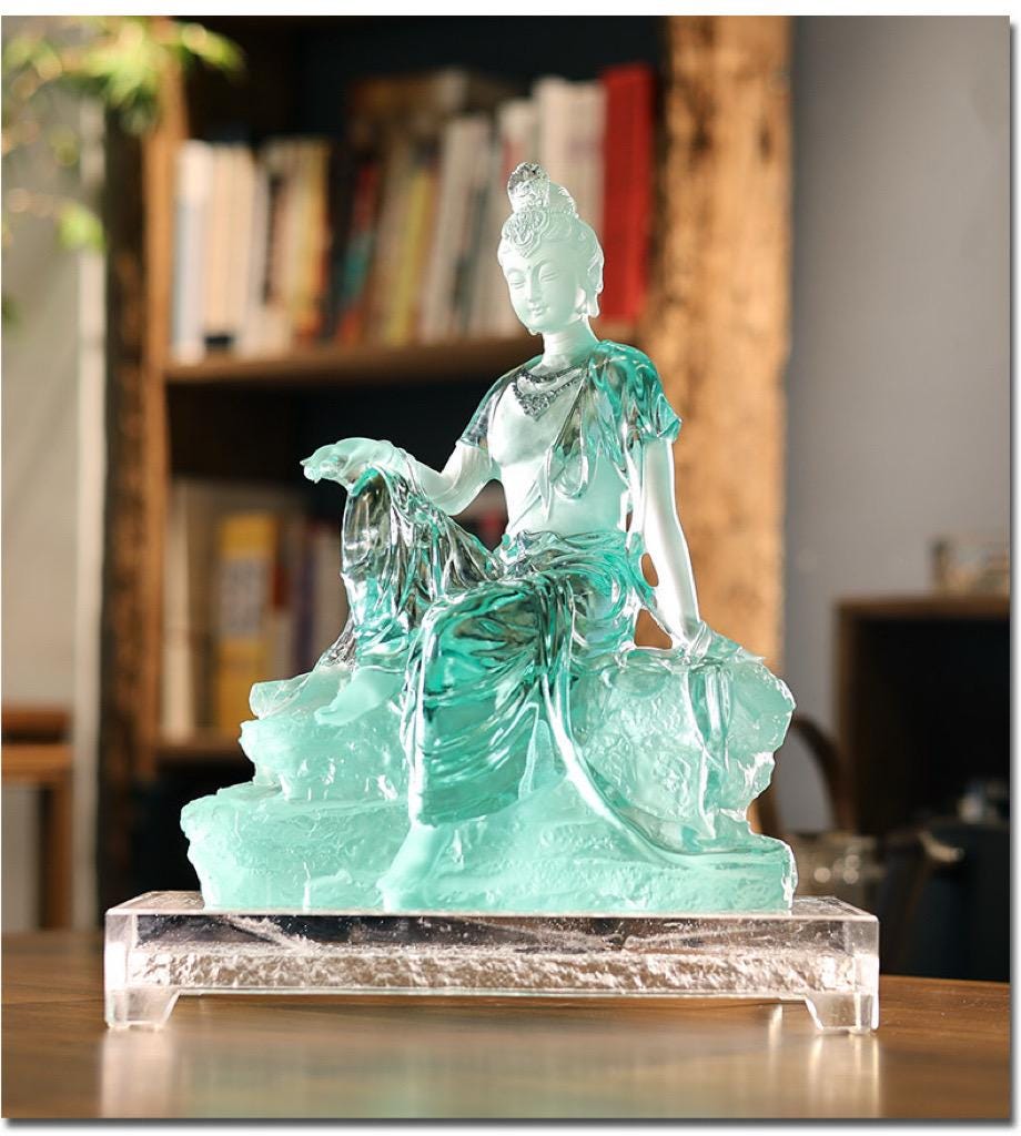 Colored Glaze Guanyin Statue • Avalokiteshvara Buddha Sculpture • Water Moon Guanyin for Home Altar • Zen Buddhist Decor • Feng Shui Gift