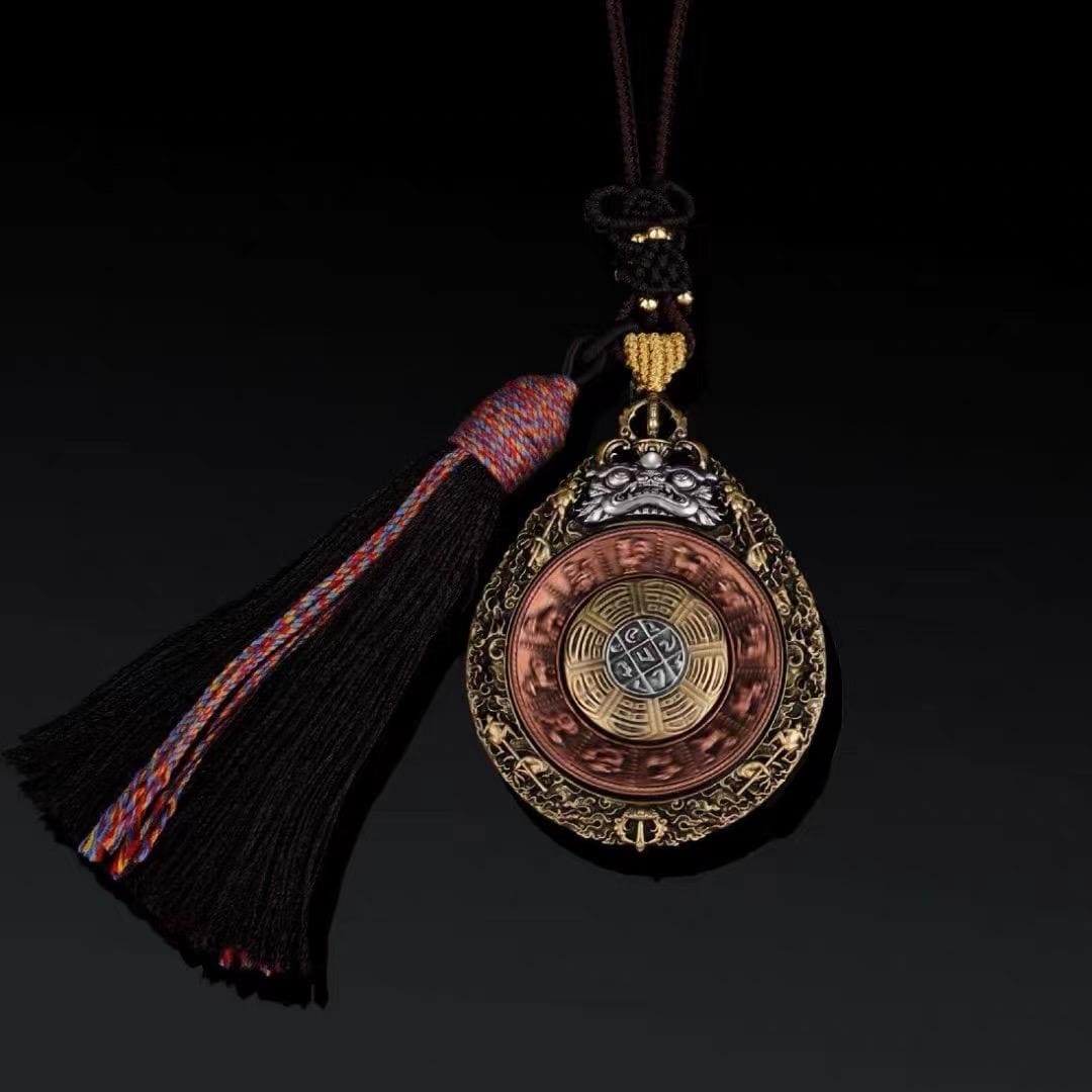 EverestArtStudios Tibetan Nine Palaces Eight Trigrams Brass Hanging Amulet | Bagua Protection Charm | Car Rearview Mirror Ornament