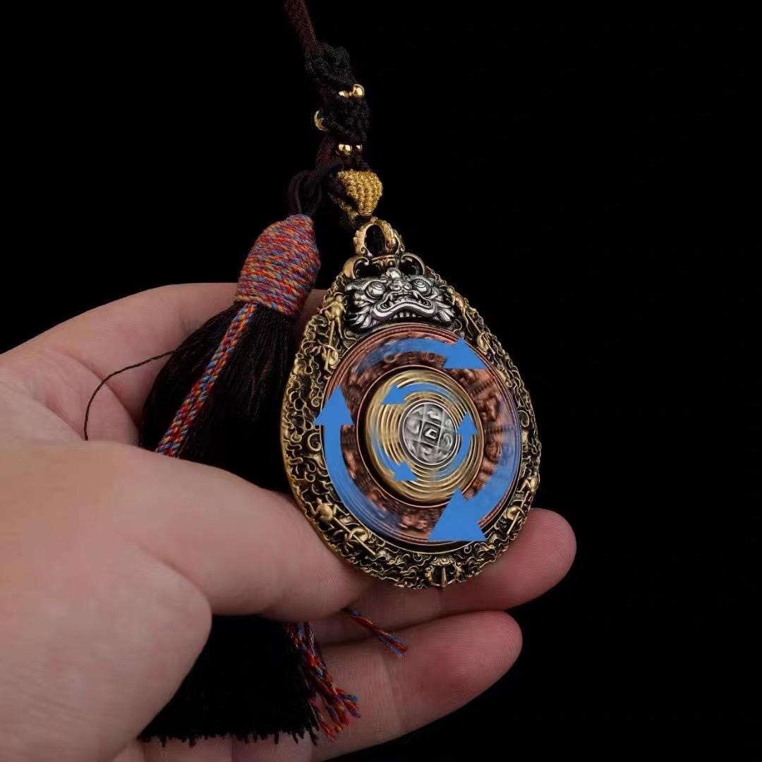 EverestArtStudios Tibetan Nine Palaces Eight Trigrams Brass Hanging Amulet | Bagua Protection Charm | Car Rearview Mirror Ornament