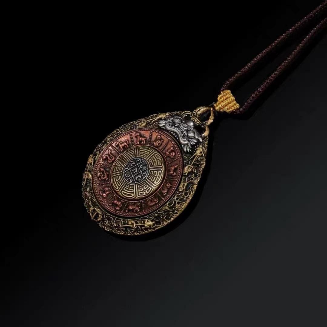 EverestArtStudios Tibetan Nine Palaces Eight Trigrams Brass Hanging Amulet | Bagua Protection Charm | Car Rearview Mirror Ornament
