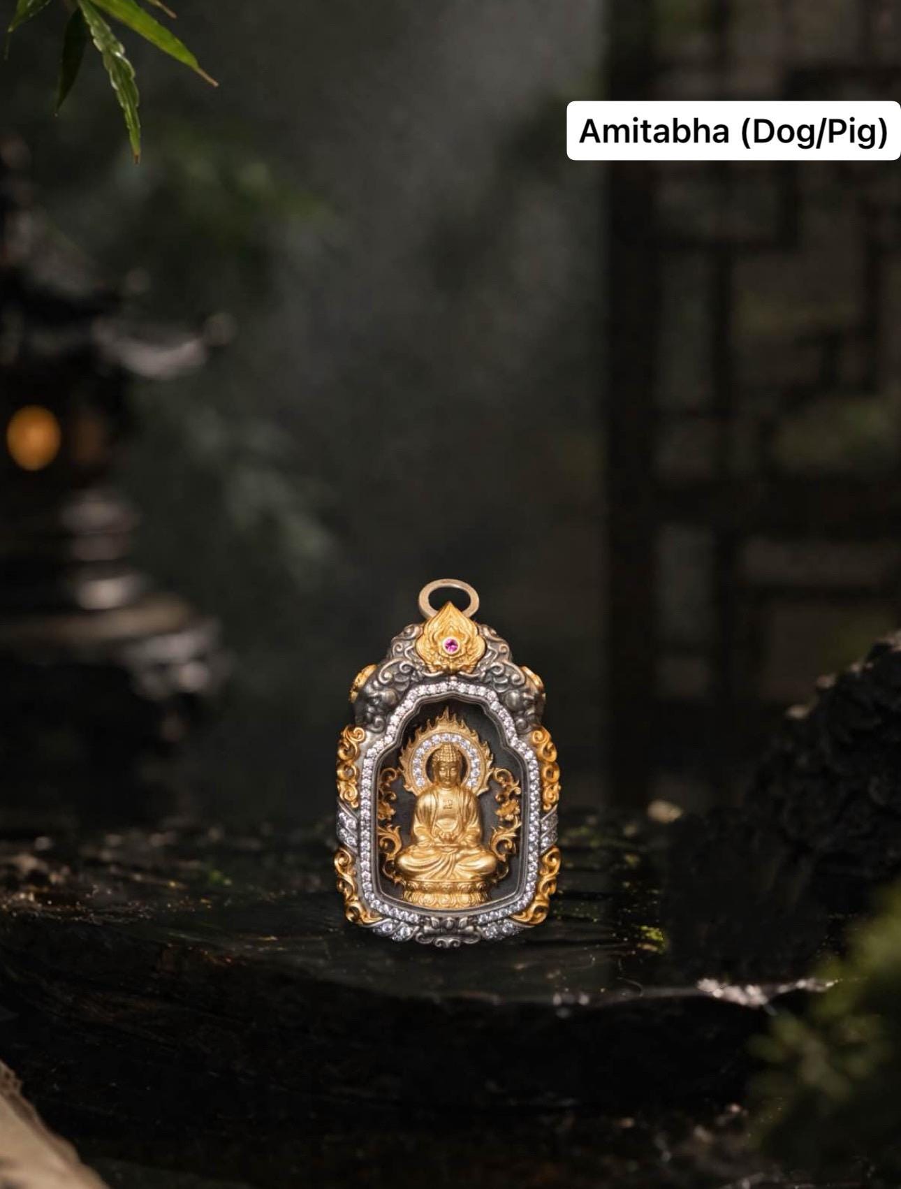 Buddhist Zodiac Guardian Amulet Necklace 24K Gold Over Sterling Silver Tibetan Protection Talisman Shurangama Mantra Gau Box Spiritual Gift