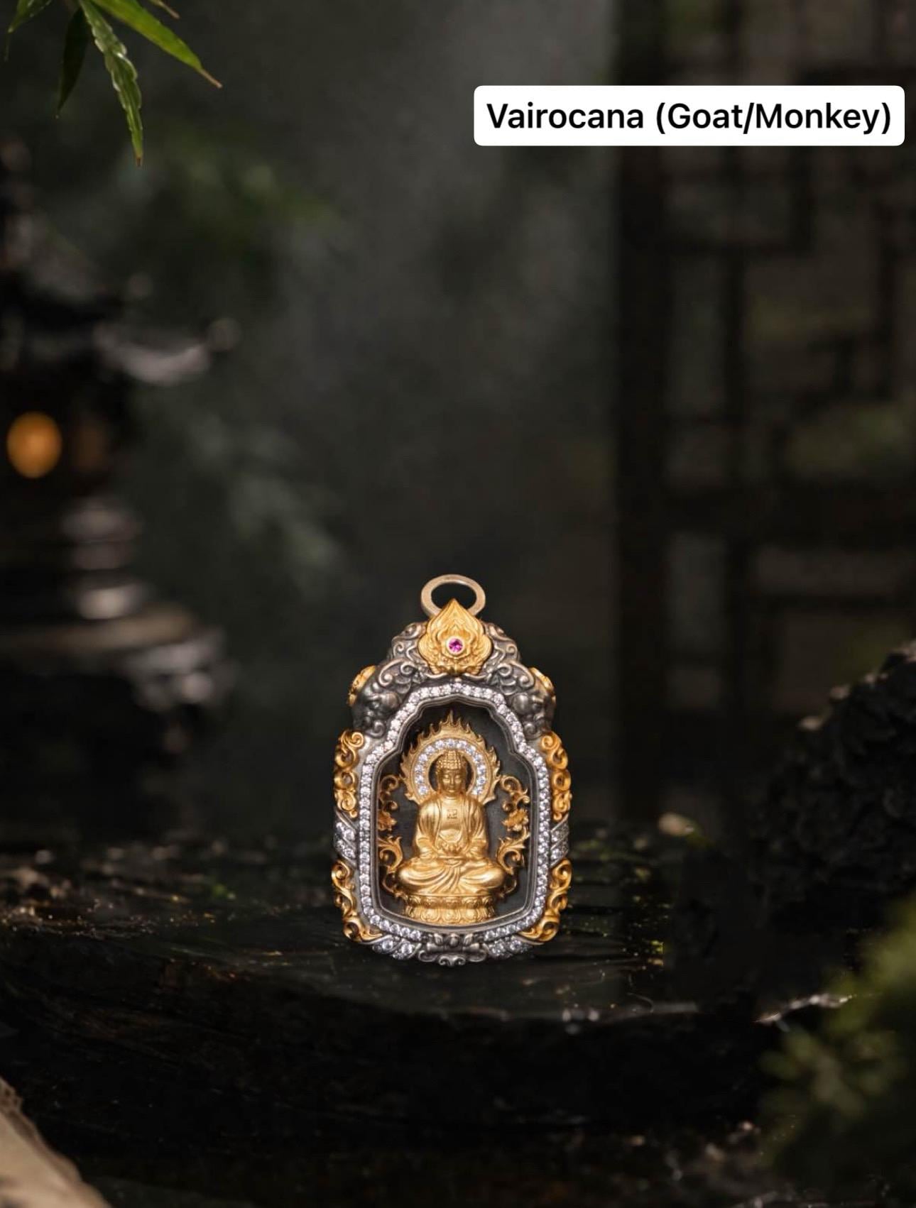 Buddhist Zodiac Guardian Amulet Necklace 24K Gold Over Sterling Silver Tibetan Protection Talisman Shurangama Mantra Gau Box Spiritual Gift