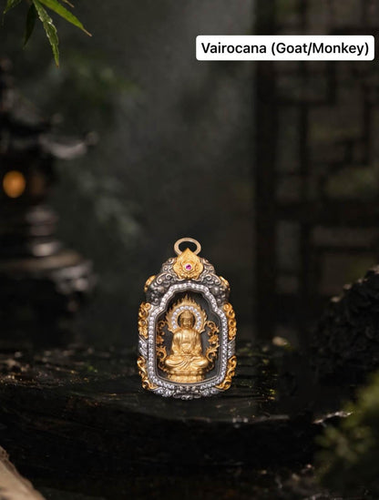 Buddhist Zodiac Guardian Amulet Necklace 24K Gold Over Sterling Silver Tibetan Protection Talisman Shurangama Mantra Gau Box Spiritual Gift