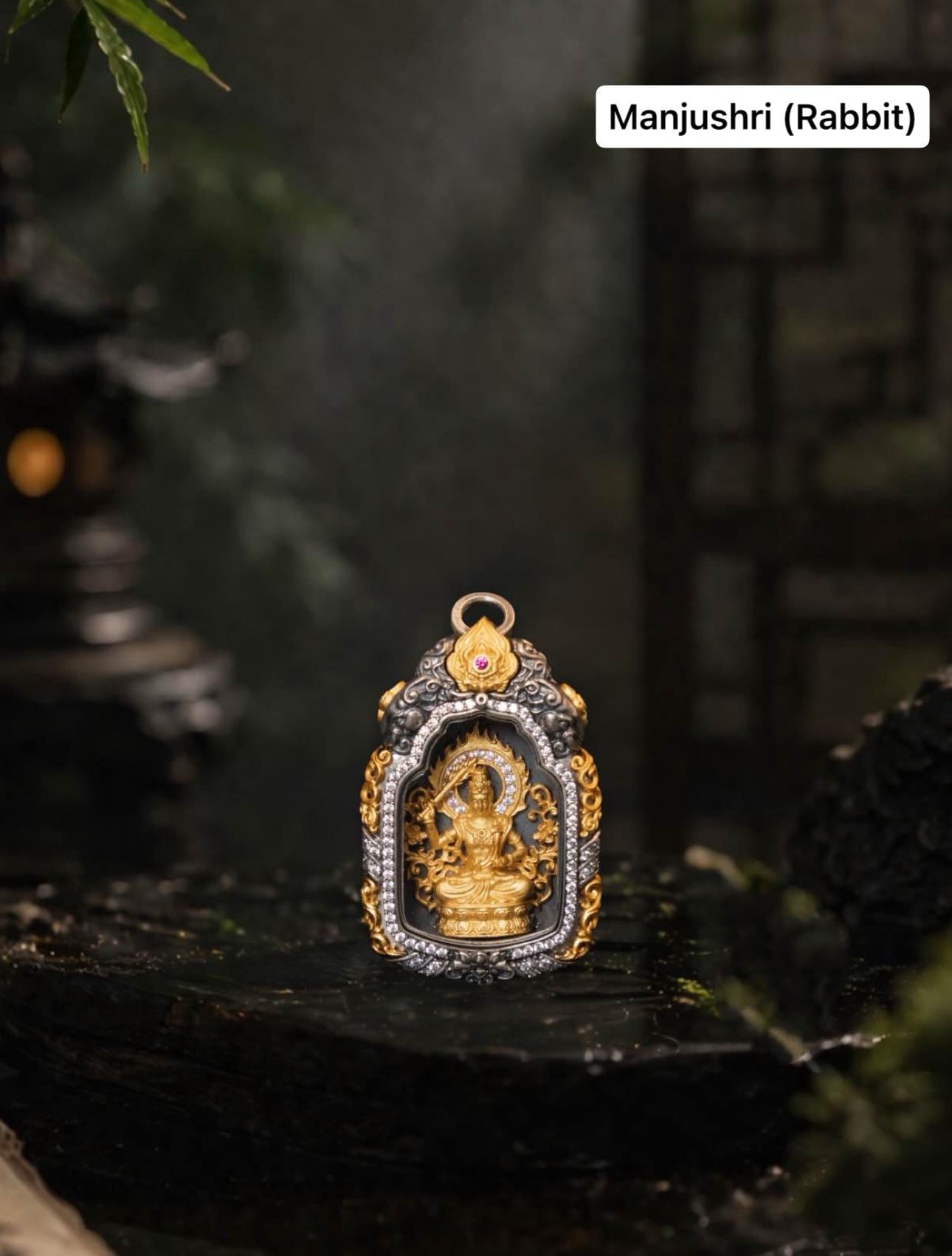 Buddhist Zodiac Guardian Amulet Necklace 24K Gold Over Sterling Silver Tibetan Protection Talisman Shurangama Mantra Gau Box Spiritual Gift