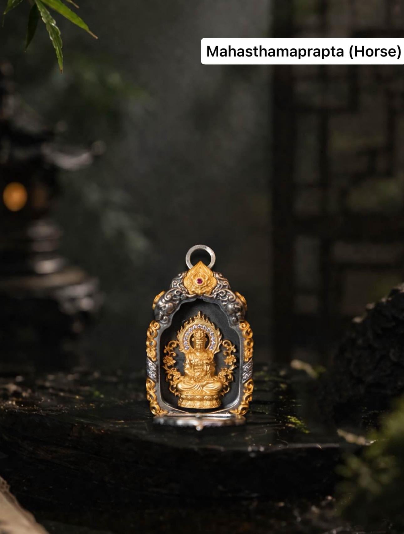 Buddhist Zodiac Guardian Amulet Necklace 24K Gold Over Sterling Silver Tibetan Protection Talisman Shurangama Mantra Gau Box Spiritual Gift