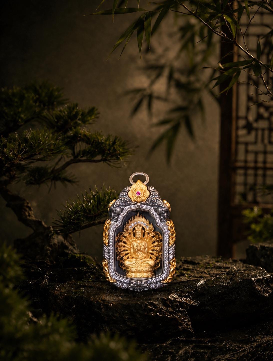 Buddhist Zodiac Guardian Amulet Necklace 24K Gold Over Sterling Silver Tibetan Protection Talisman Shurangama Mantra Gau Box Spiritual Gift