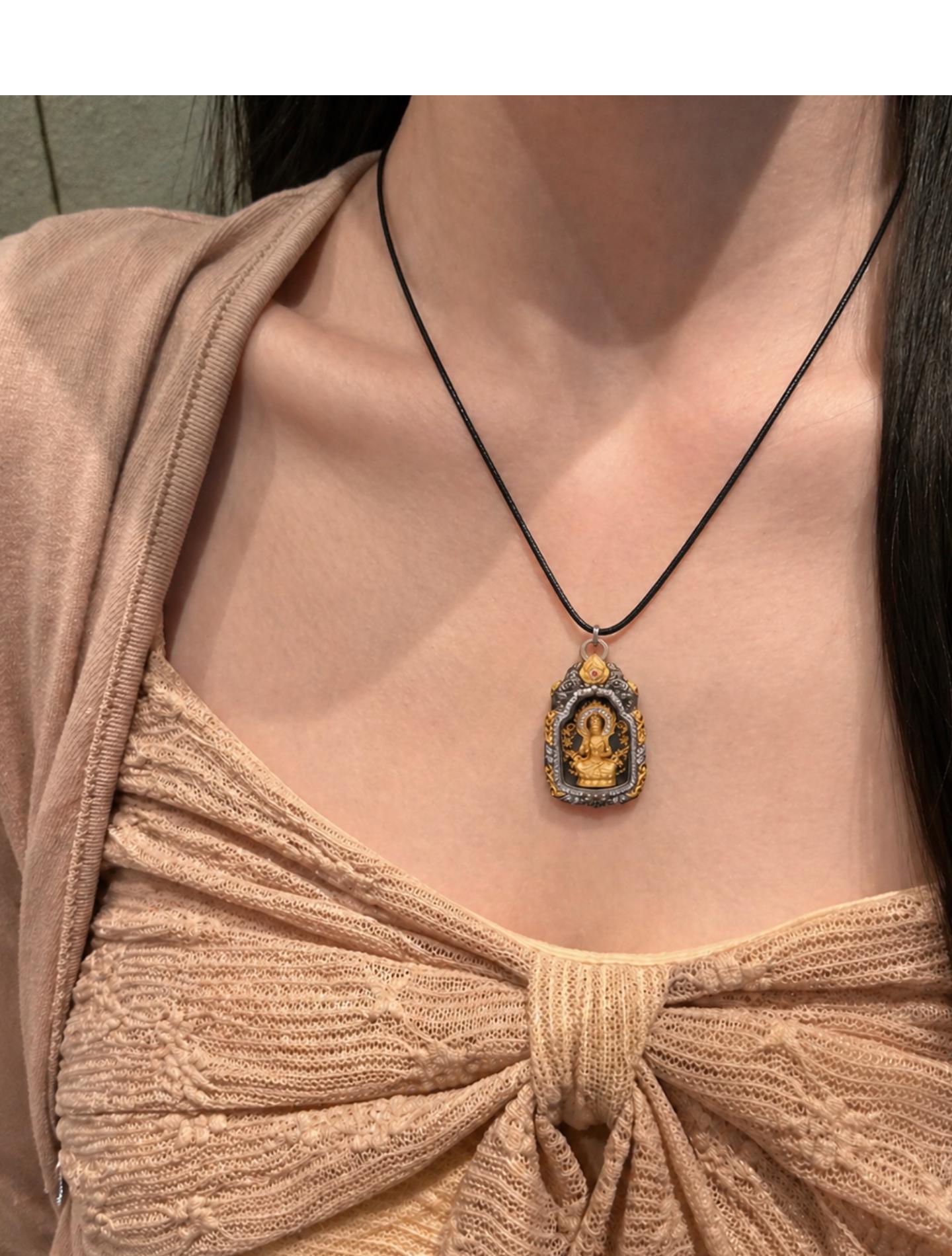 Buddhist Zodiac Guardian Amulet Necklace 24K Gold Over Sterling Silver Tibetan Protection Talisman Shurangama Mantra Gau Box Spiritual Gift
