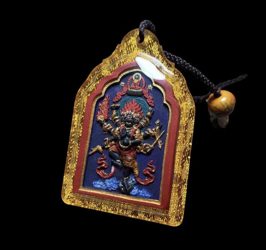 Handpainted Ucchusma Vajra Tsa Tsa Pendant, Mineral Pigment Miniature Thangka, Tibetan Gau Box Necklace, Sacred Buddhist Protection Talisman