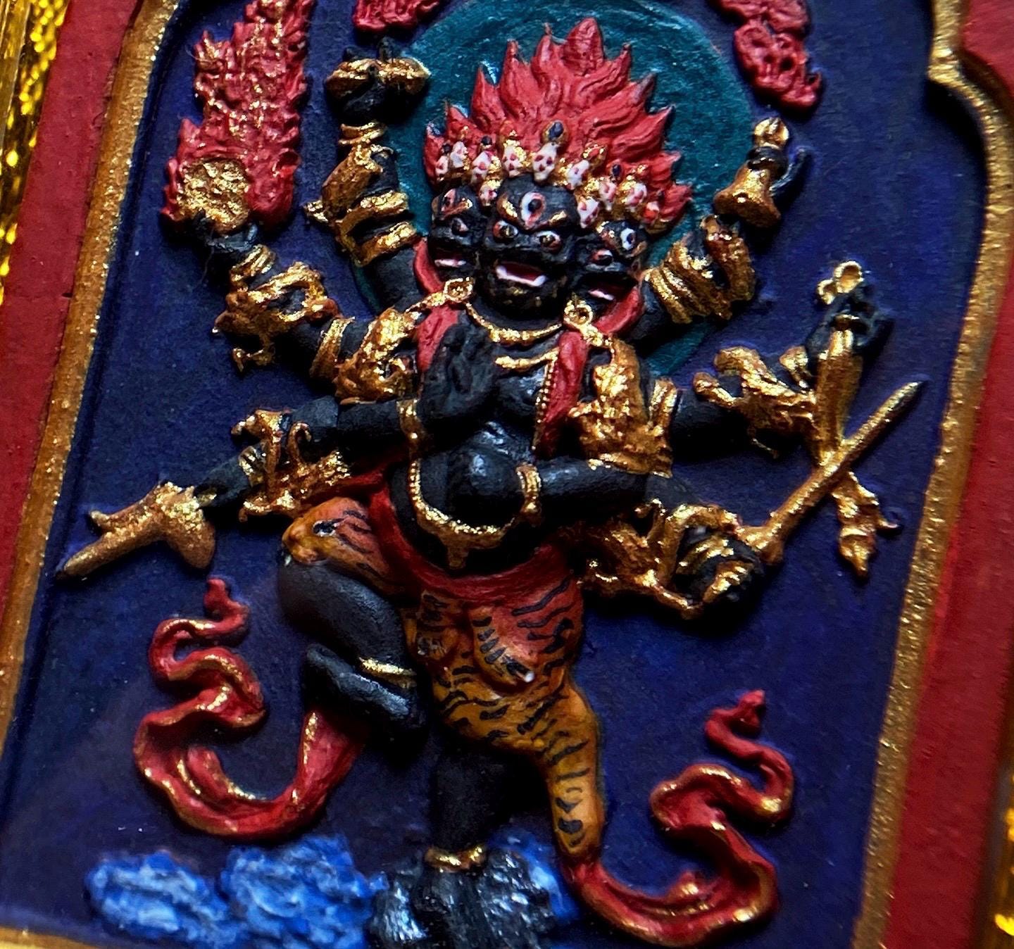 Handpainted Ucchusma Vajra Tsa Tsa Pendant, Mineral Pigment Miniature Thangka, Tibetan Gau Box Necklace, Sacred Buddhist Protection Talisman