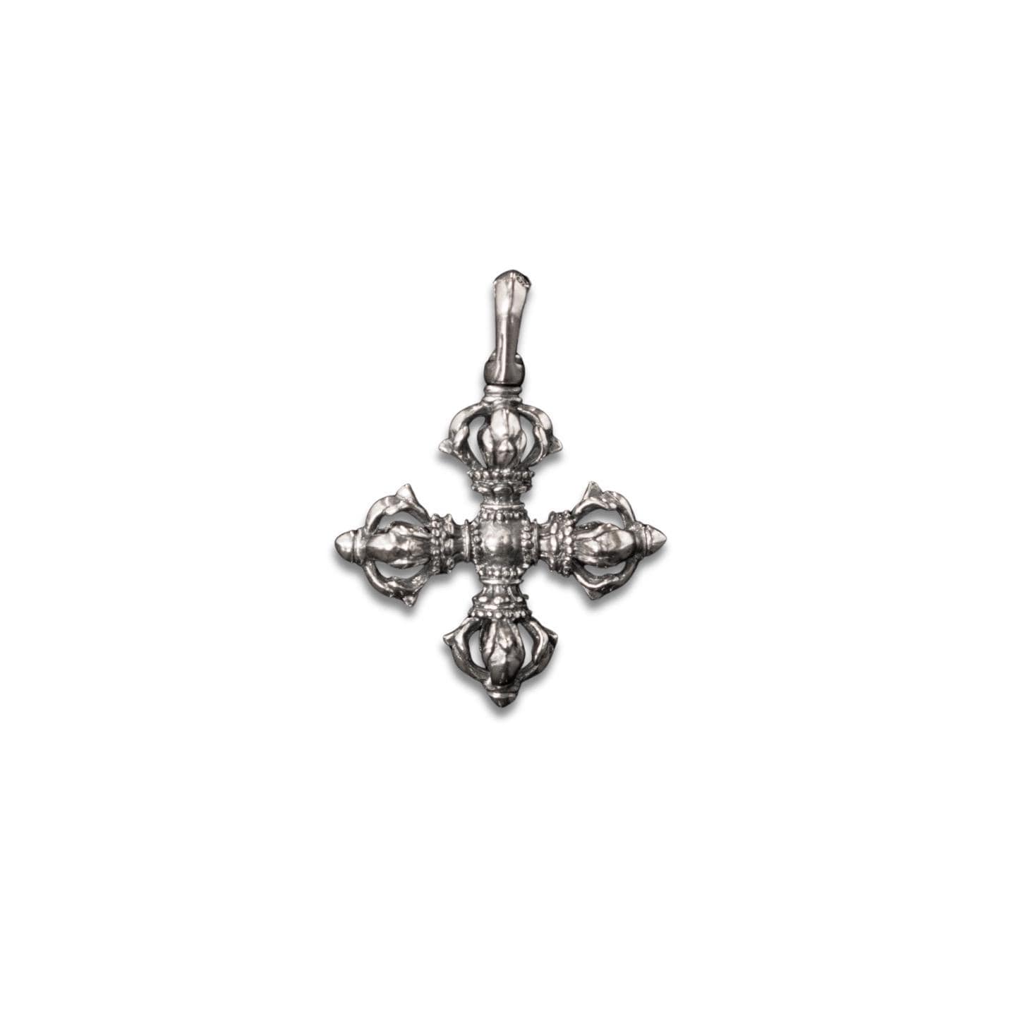 Vintage 925 Silver Vajra Cross Pendant, Retro Oxidized Dorje Necklace for Men Women, Buddhist Phurba Charm, Punk Gothic Streetwear Jewelry