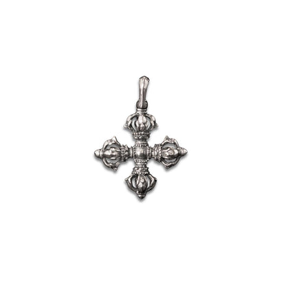Vintage 925 Silver Vajra Cross Pendant, Retro Oxidized Dorje Necklace for Men Women, Buddhist Phurba Charm, Punk Gothic Streetwear Jewelry