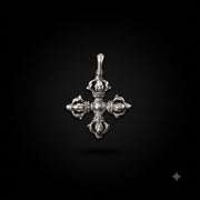 Vintage 925 Silver Vajra Cross Pendant, Retro Oxidized Dorje Necklace for Men Women, Buddhist Phurba Charm, Punk Gothic Streetwear Jewelry