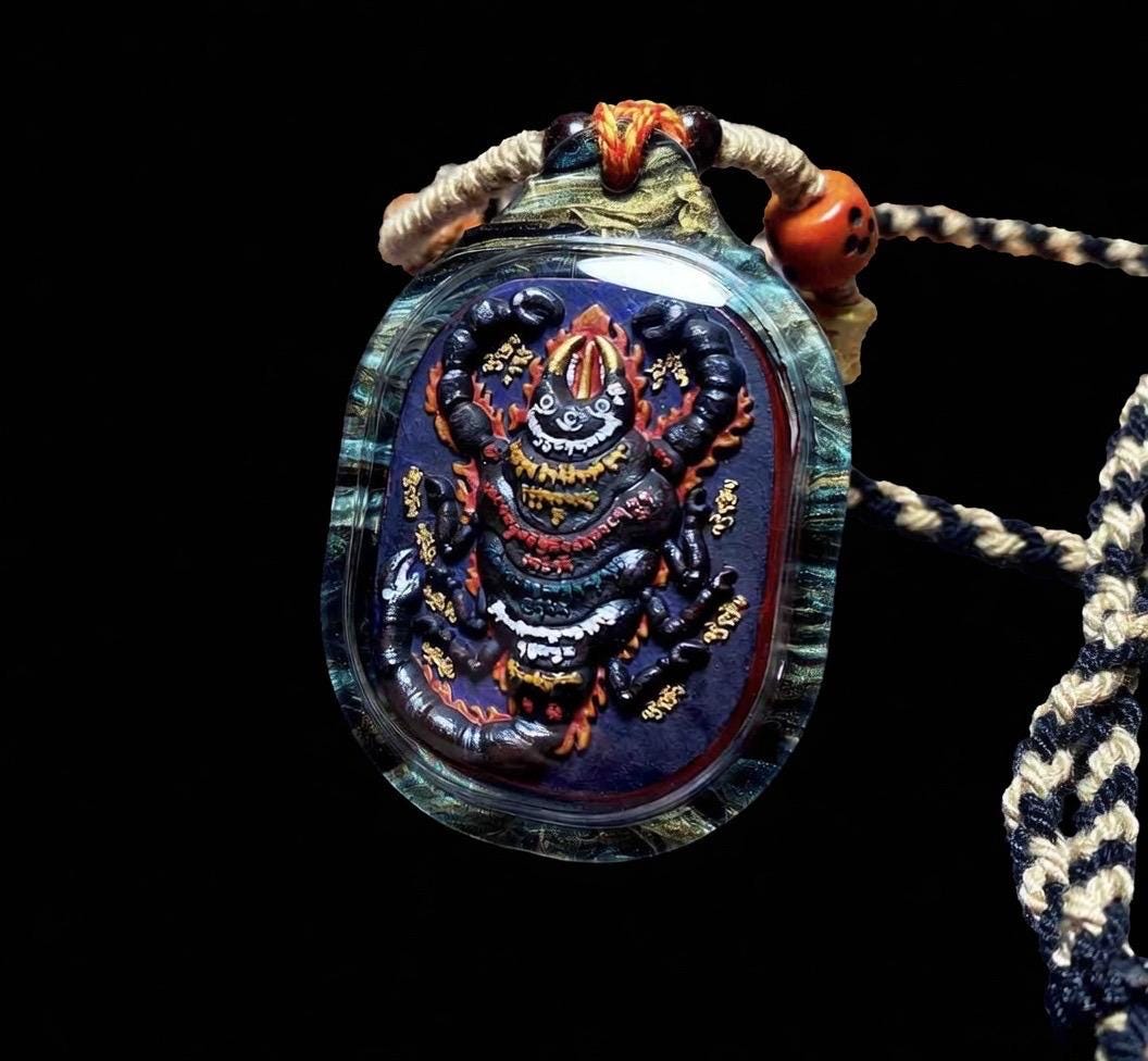 Handpainted Guru Rinpoche Scorpion Tsa Tsa Pendant, Mineral Pigment Miniature Thangka, Tibetan Sacred Clay Amulet, Buddhist Protection