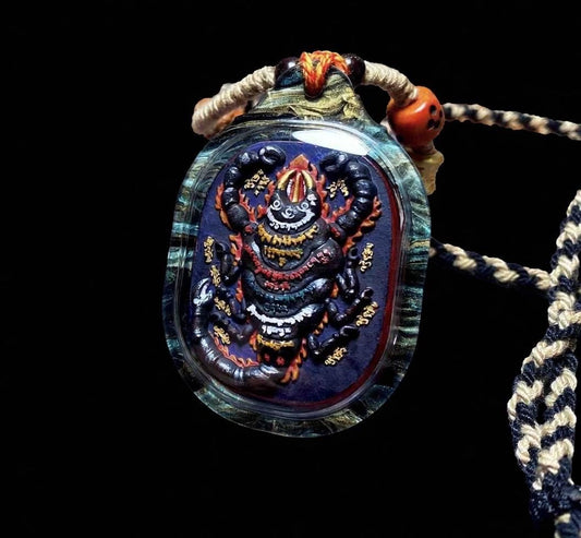 Handpainted Guru Rinpoche Scorpion Tsa Tsa Pendant, Mineral Pigment Miniature Thangka, Tibetan Sacred Clay Amulet, Buddhist Protection