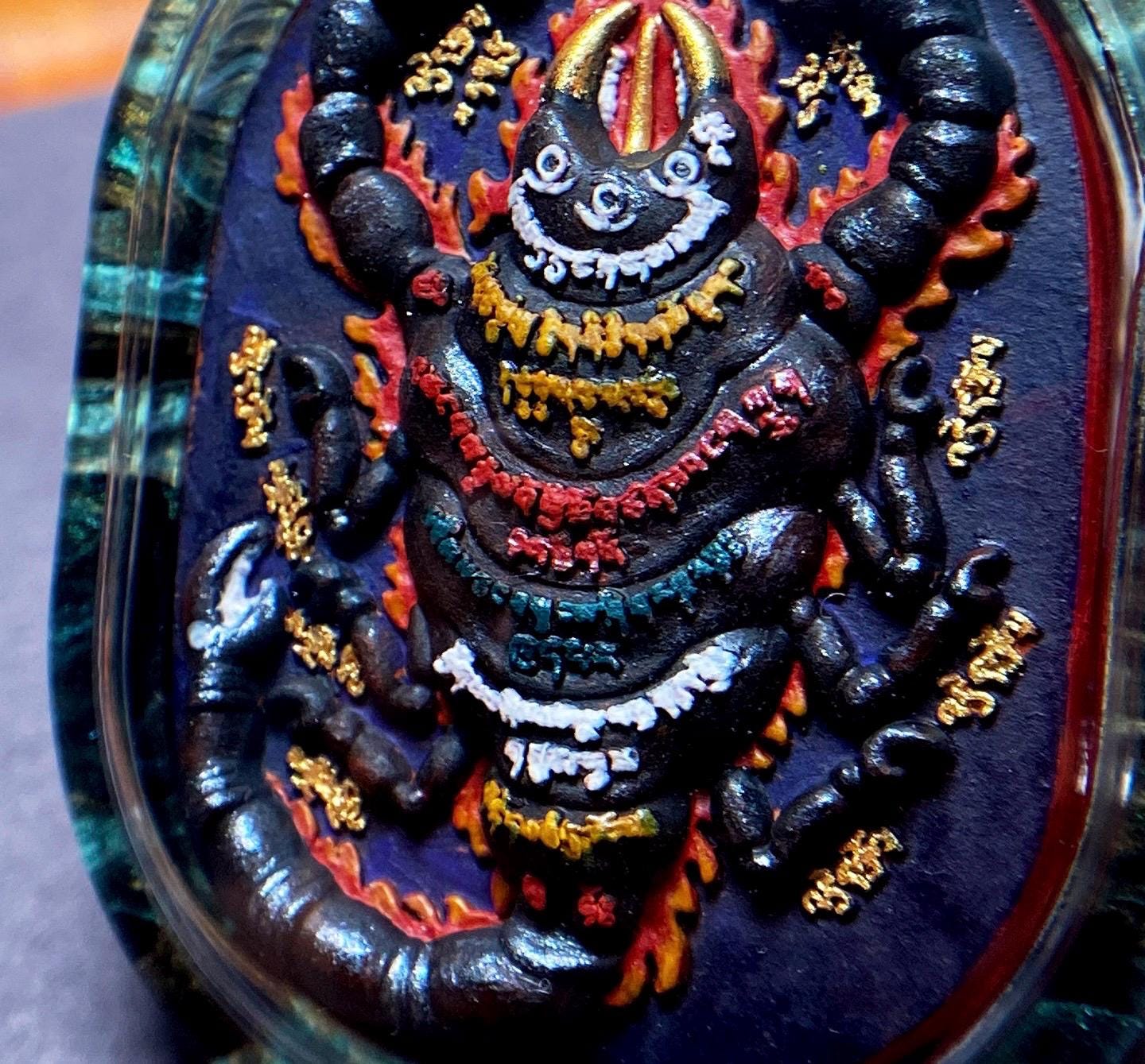 Handpainted Guru Rinpoche Scorpion Tsa Tsa Pendant, Mineral Pigment Miniature Thangka, Tibetan Sacred Clay Amulet, Buddhist Protection