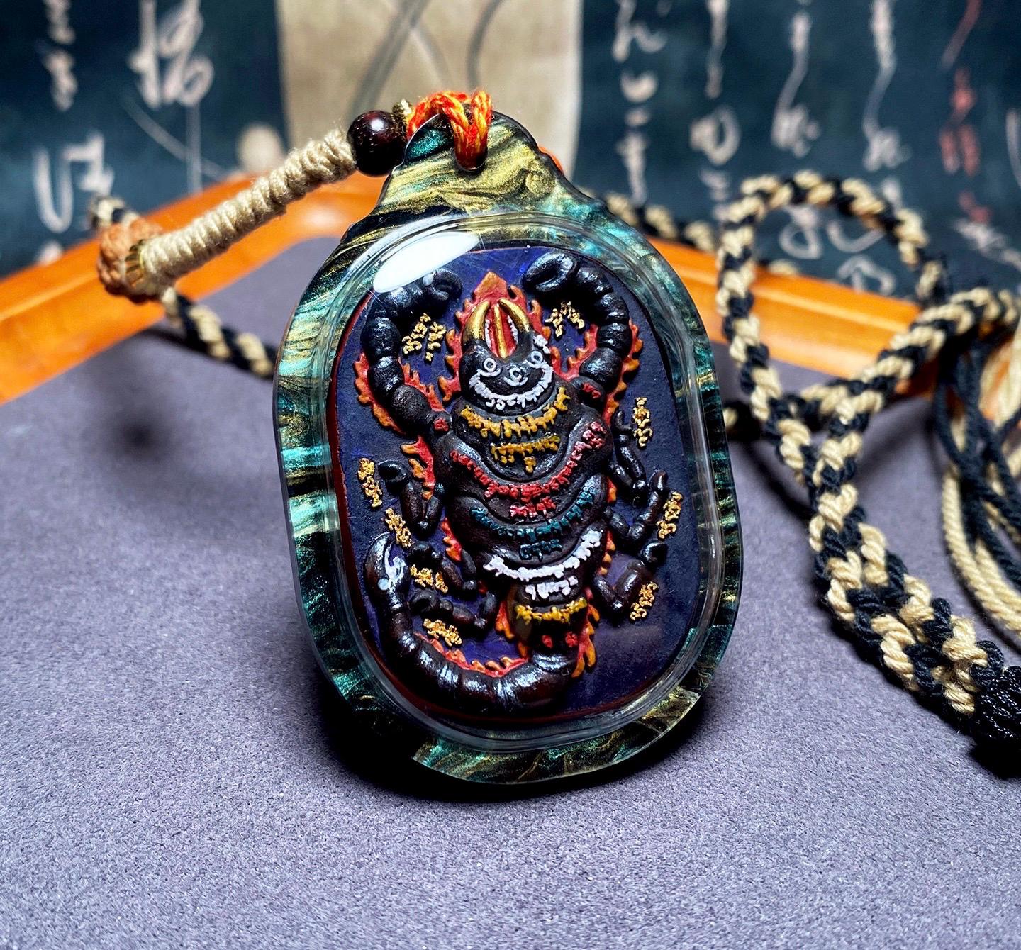 Handpainted Guru Rinpoche Scorpion Tsa Tsa Pendant, Mineral Pigment Miniature Thangka, Tibetan Sacred Clay Amulet, Buddhist Protection