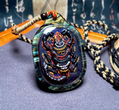 Handpainted Guru Rinpoche Scorpion Tsa Tsa Pendant, Mineral Pigment Miniature Thangka, Tibetan Sacred Clay Amulet, Buddhist Protection