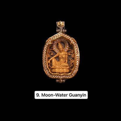 Gold Plated 925 Sterling Silver Lotus Leaf Gau Box Pendant, Vintage Handcrafted Prayer Box Necklace with White CZ Diamond, Mindful Keepsake