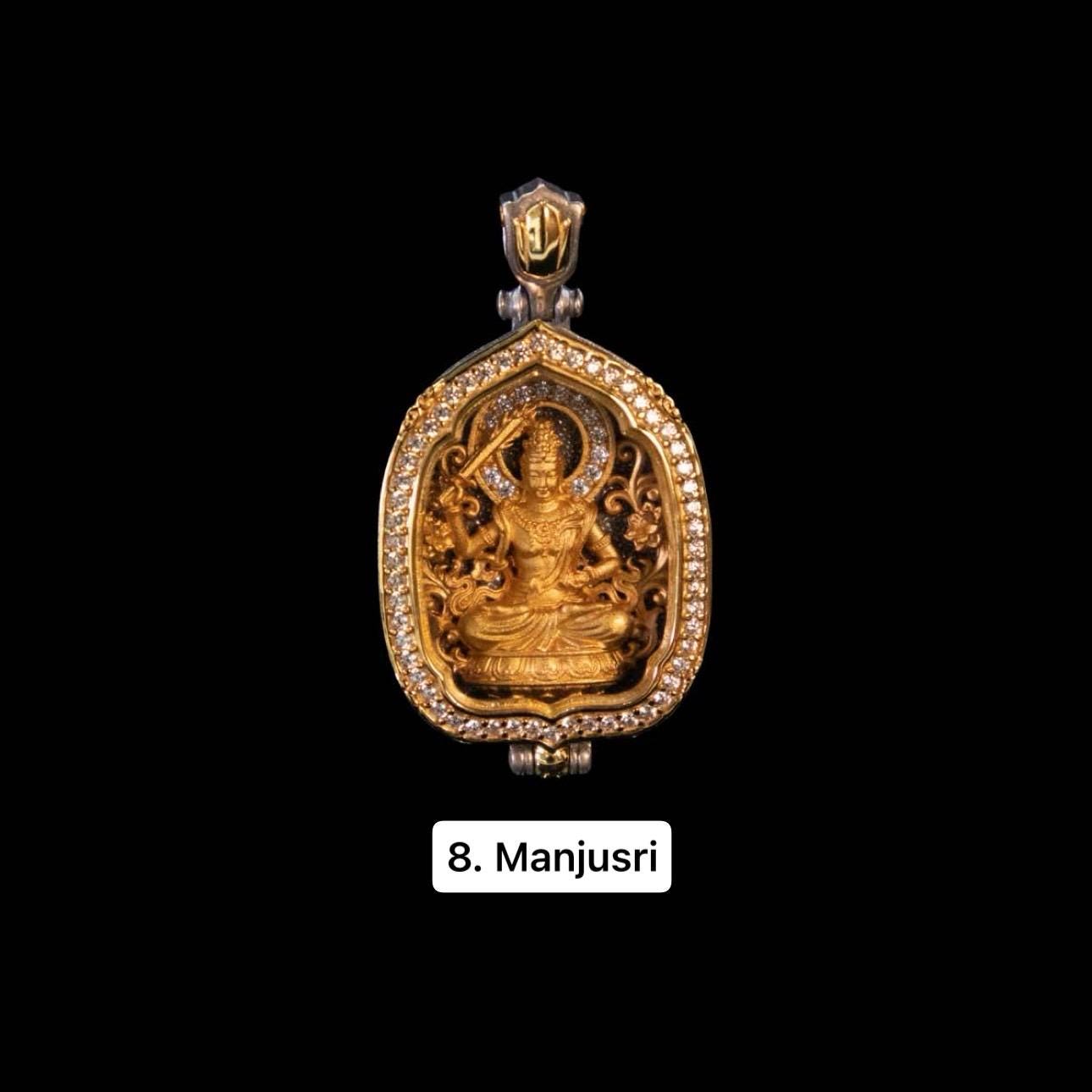 Gold Plated 925 Sterling Silver Lotus Leaf Gau Box Pendant, Vintage Handcrafted Prayer Box Necklace with White CZ Diamond, Mindful Keepsake
