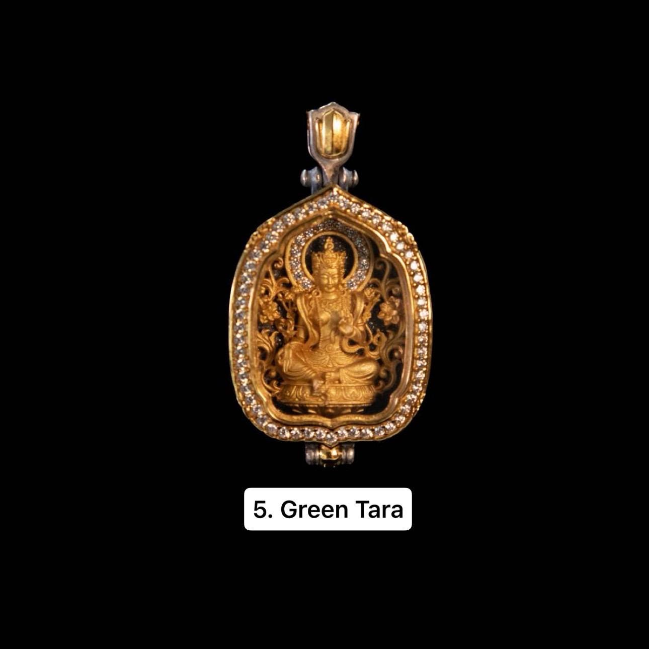 Gold Plated 925 Sterling Silver Lotus Leaf Gau Box Pendant, Vintage Handcrafted Prayer Box Necklace with White CZ Diamond, Mindful Keepsake