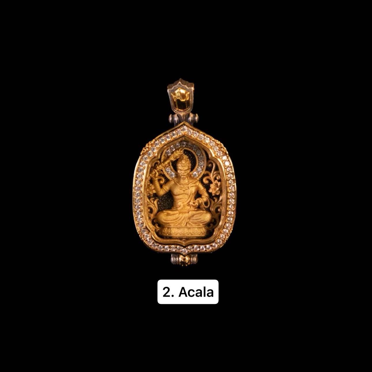 Gold Plated 925 Sterling Silver Lotus Leaf Gau Box Pendant, Vintage Handcrafted Prayer Box Necklace with White CZ Diamond, Mindful Keepsake