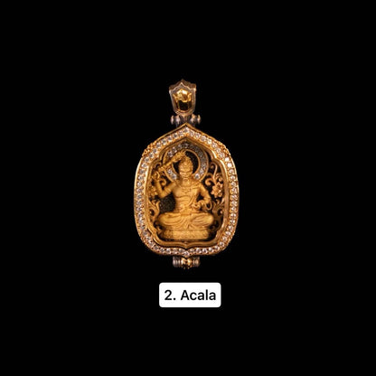 Gold Plated 925 Sterling Silver Lotus Leaf Gau Box Pendant, Vintage Handcrafted Prayer Box Necklace with White CZ Diamond, Mindful Keepsake