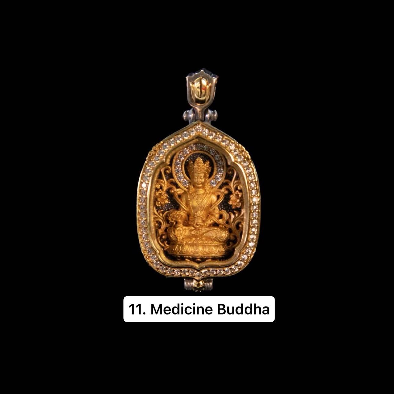 Gold Plated 925 Sterling Silver Lotus Leaf Gau Box Pendant, Vintage Handcrafted Prayer Box Necklace with White CZ Diamond, Mindful Keepsake