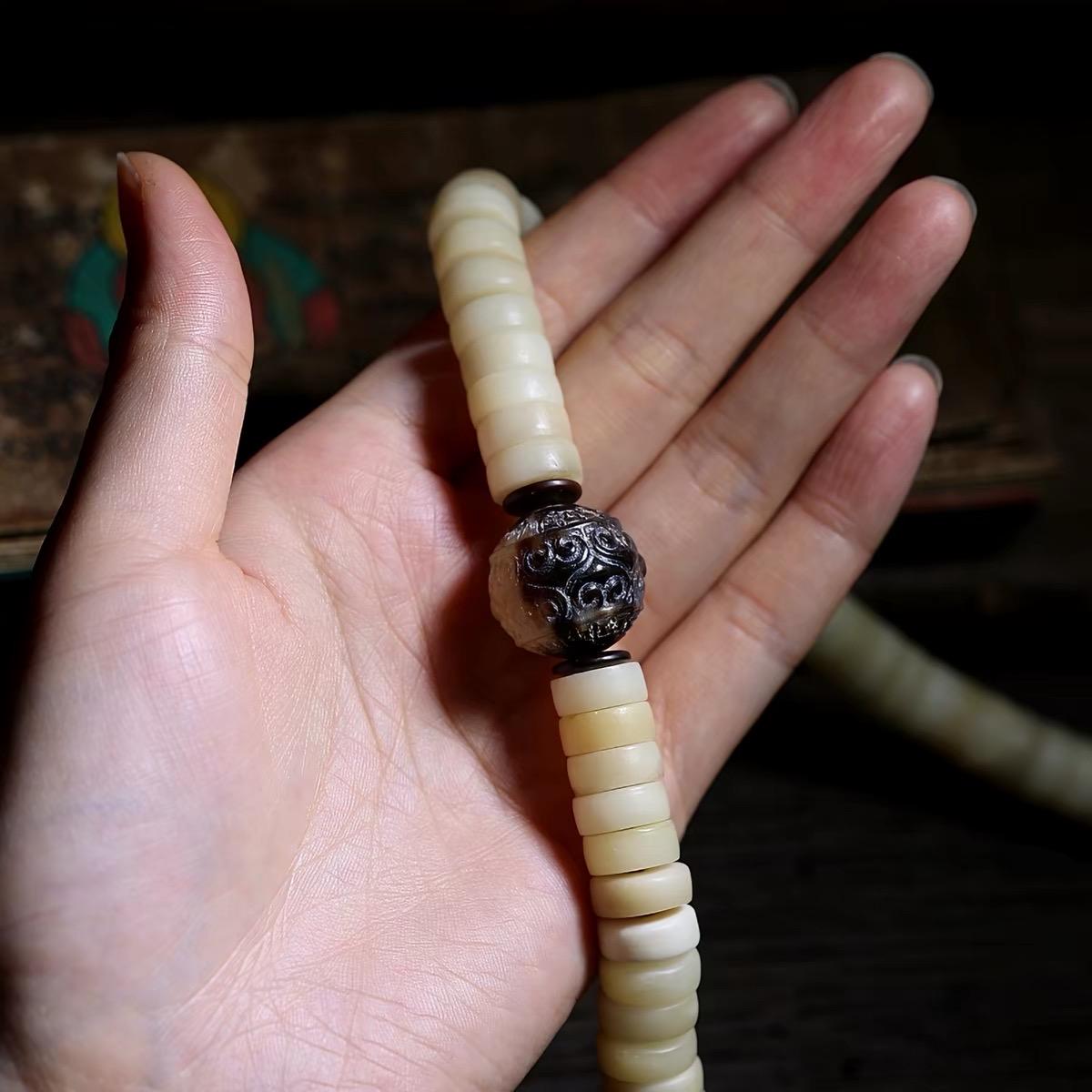 Handcrafted Yak Bone Mala Bracelet: Tibetan Prayer Beads, Spiritual Jewelry