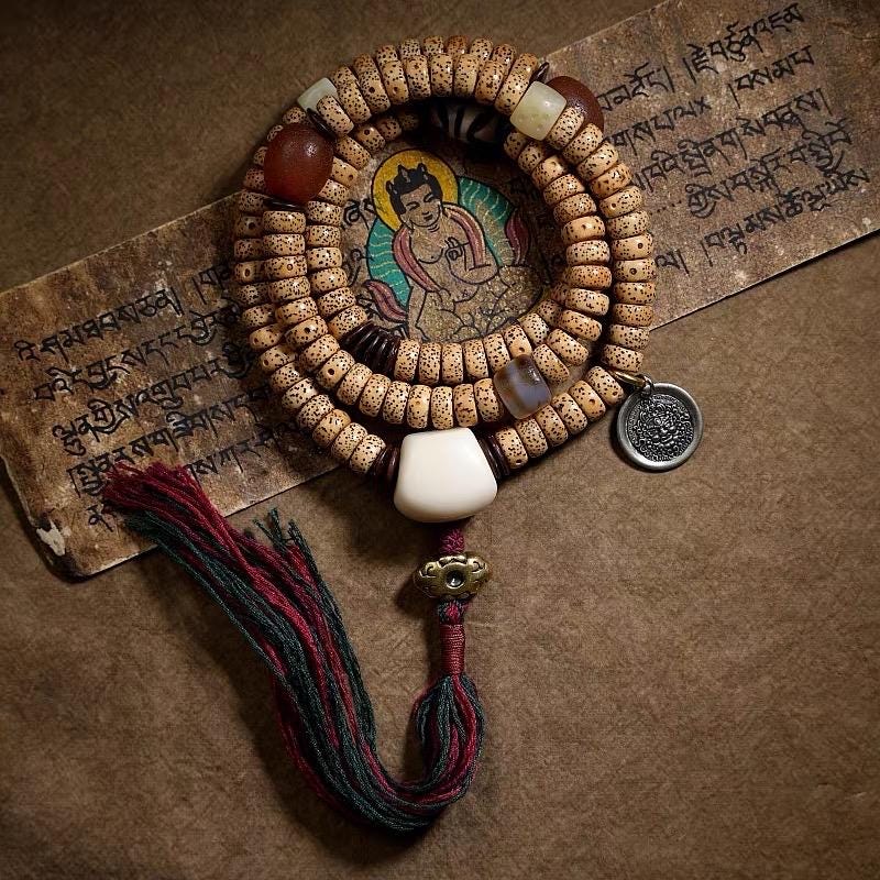 EverestArtStudios Bodhi Seed Mala Necklace – 108 Bead Tibetan Prayer Mala – Moon Bodhi Seed Rosary – Meditation Necklace