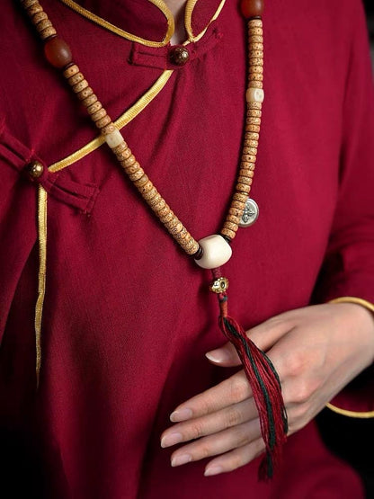 EverestArtStudios Bodhi Seed Mala Necklace – 108 Bead Tibetan Prayer Mala – Moon Bodhi Seed Rosary – Meditation Necklace