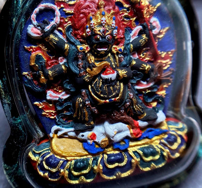 Handpainted Six Armed Mahakala Tsa Tsa Pendant, Mineral Pigment Miniature Thangka, Tibetan Sacred Clay Amulet, Buddhist Protection Necklace
