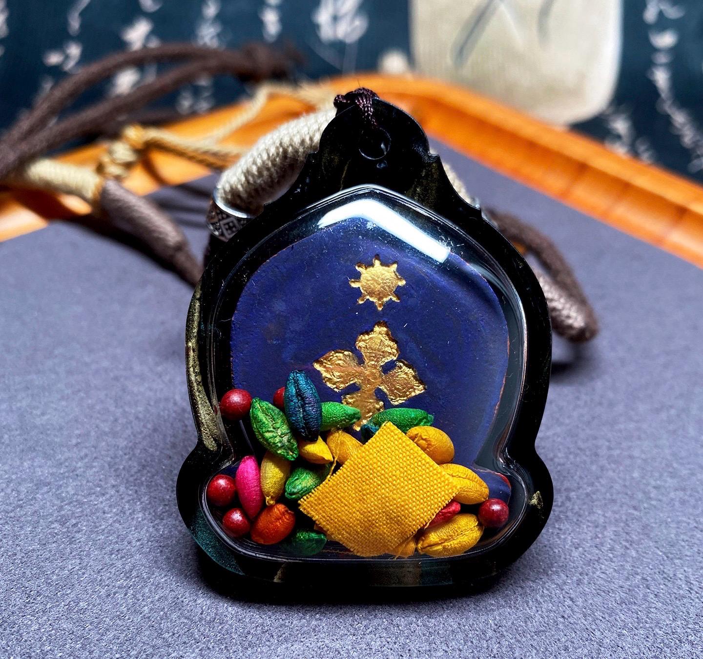 Handpainted Six Armed Mahakala Tsa Tsa Pendant, Mineral Pigment Miniature Thangka, Tibetan Sacred Clay Amulet, Buddhist Protection Necklace