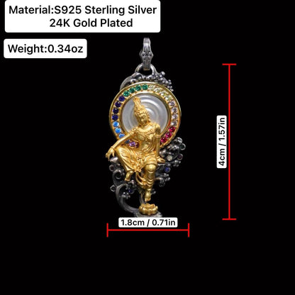 Water Moon Guanyin Pendant S925 Sterling Silver 24K Gold Plated Vintage Buddhist Necklace Handcrafted Gemstone Bodhisattva Jewelry