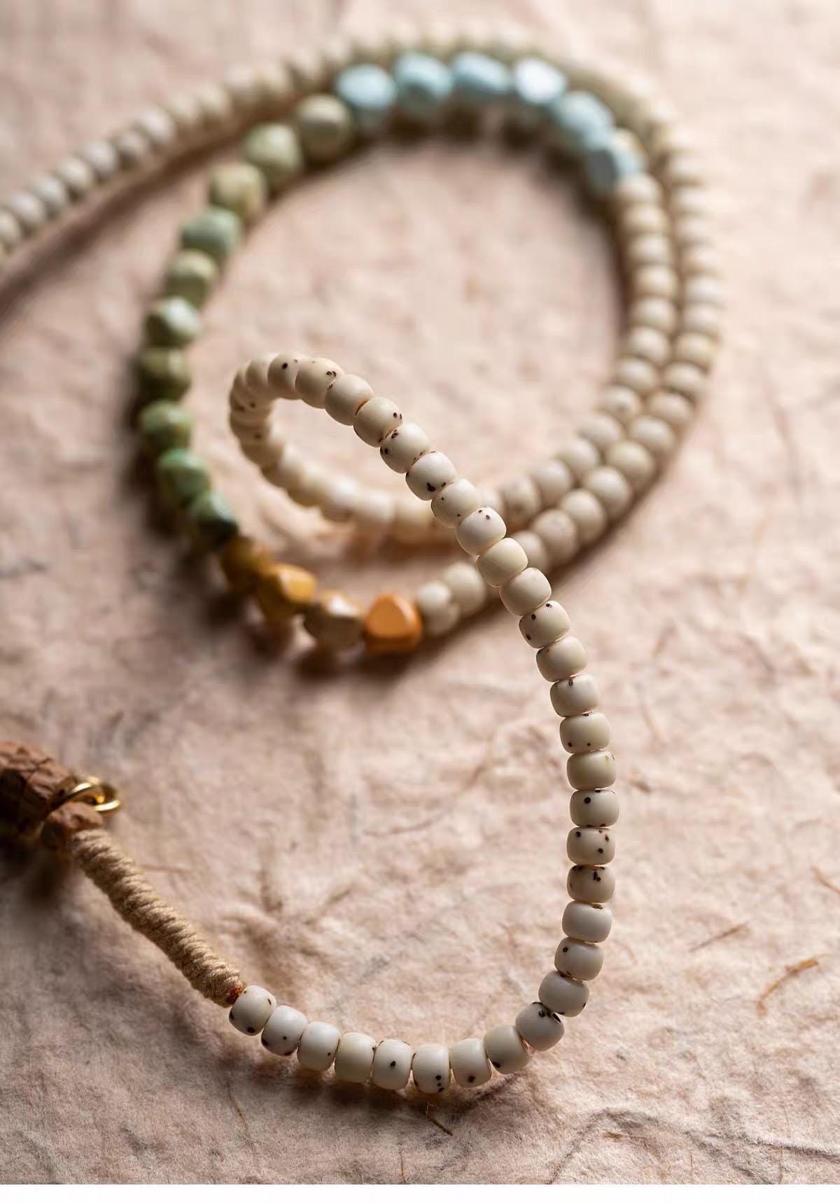 Natural 108 Bead Buddhist Prayer Mala | Multi-Wrap Meditation Bracelet | Turquoise & Brass Accents | Tibetan Inspired Spiritual Jewelry