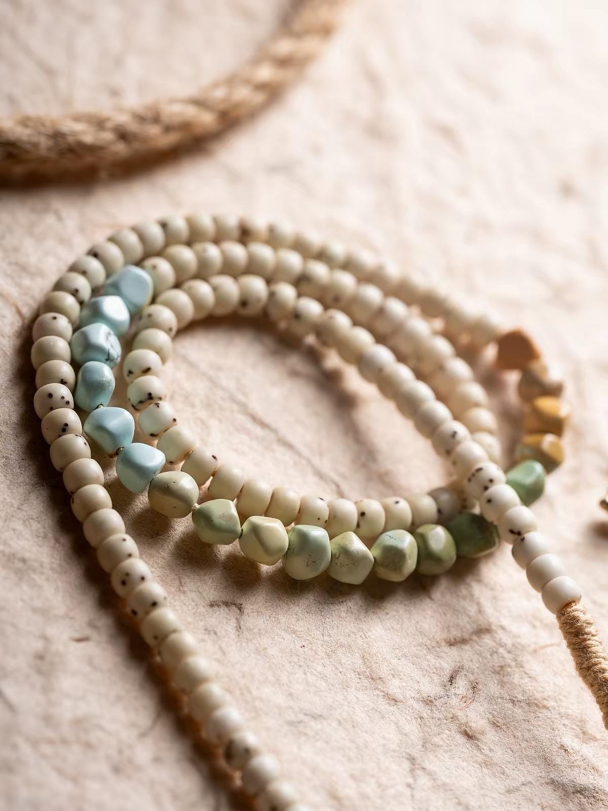 Natural 108 Bead Buddhist Prayer Mala | Multi-Wrap Meditation Bracelet | Turquoise & Brass Accents | Tibetan Inspired Spiritual Jewelry