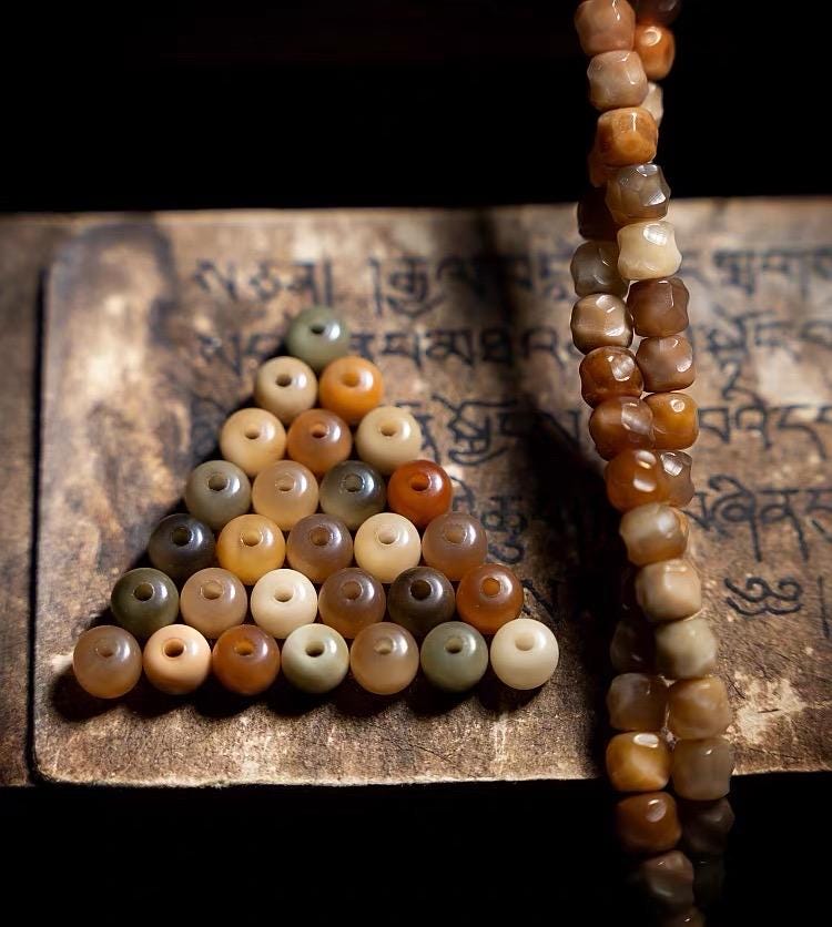 Aged Star & Moon Bodhi Seed Mala 108 Beads | Handmade Buddhist Prayer Beads | Meditation Necklace Wrap Bracelet