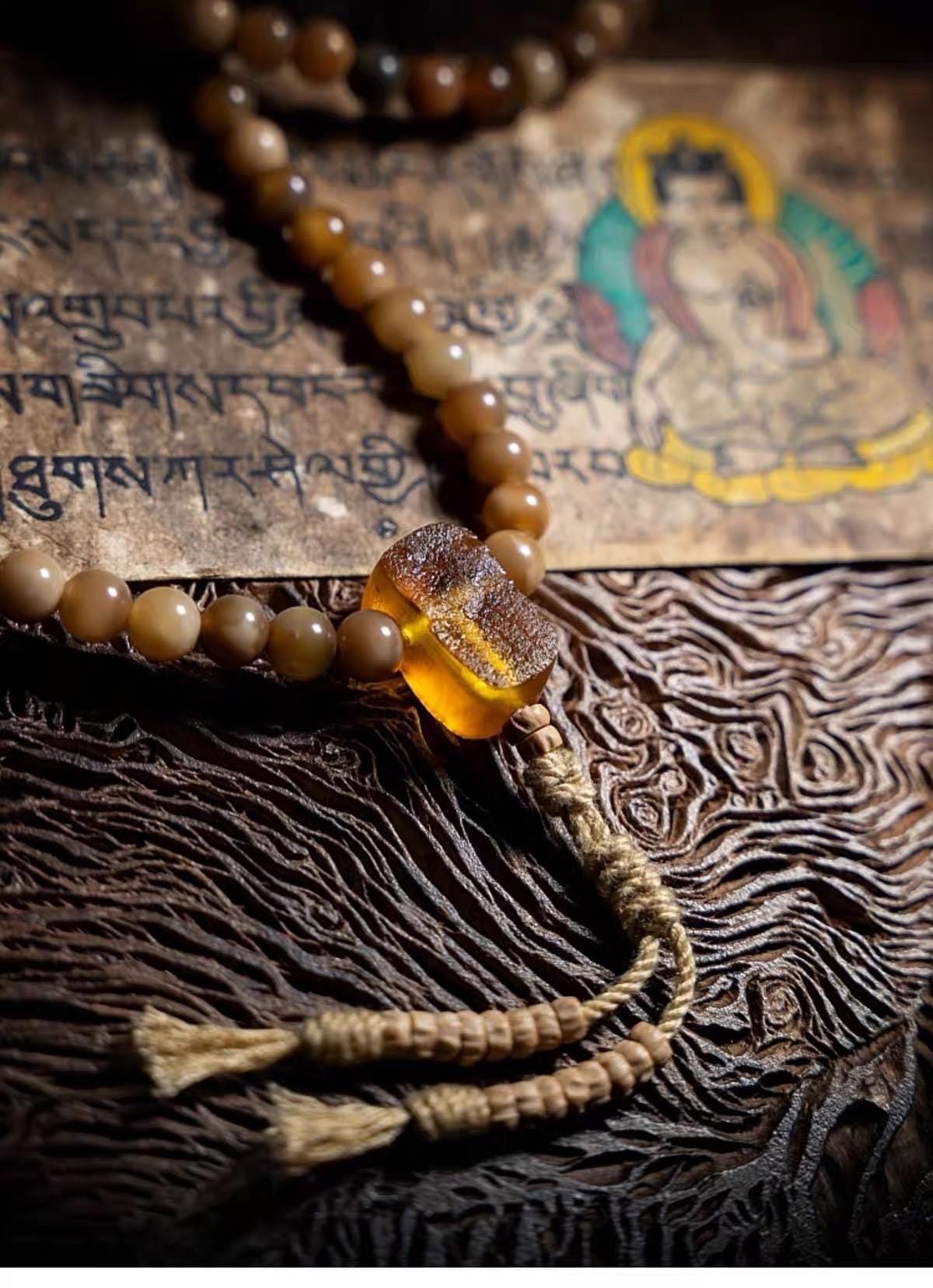 Aged Star & Moon Bodhi Seed Mala 108 Beads | Handmade Buddhist Prayer Beads | Meditation Necklace Wrap Bracelet