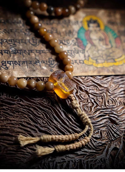 Aged Star & Moon Bodhi Seed Mala 108 Beads | Handmade Buddhist Prayer Beads | Meditation Necklace Wrap Bracelet