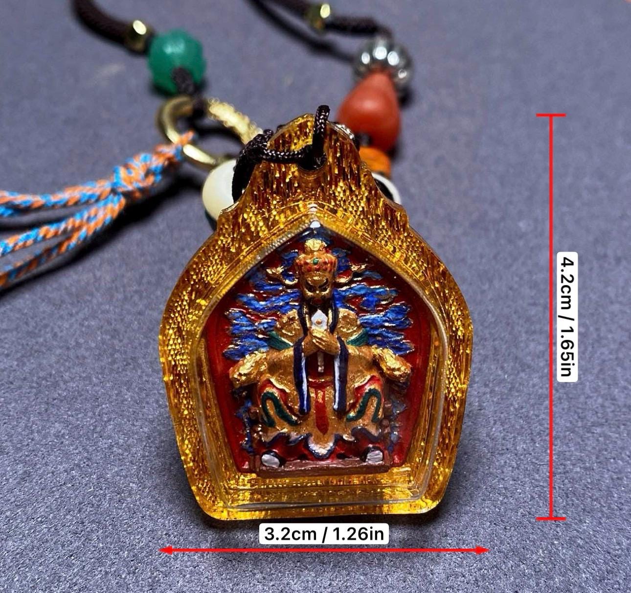 Handpainted Fifth Dragon King Tsa Tsa Pendant, Mineral Pigment Miniature Thangka, Tibetan Sacred Clay Amulet, Buddhist Protection Necklace