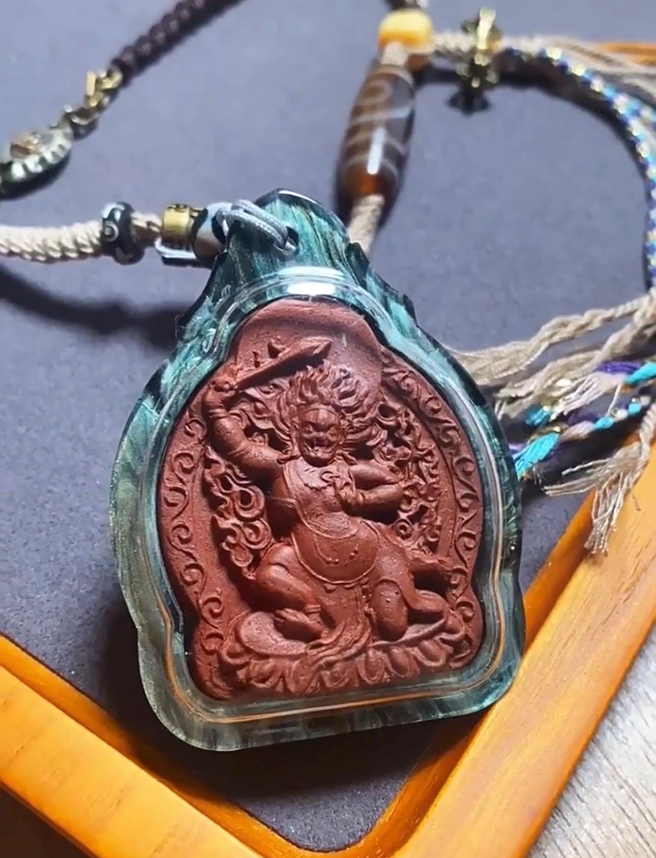 Handpainted Acala Tsa Tsa Pendant, Mineral Pigment Miniature Thangka, Tibetan Sacred Clay Amulet, Buddhist Guardian Protection Necklace