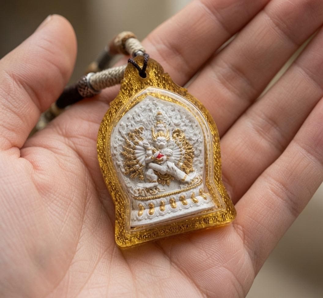 Handpainted Yamantaka Tsa Tsa Pendant, Mineral Pigment Miniature Thangka, Tibetan Sacred Ash Amulet, Buddhist Wrathful Deity Necklace