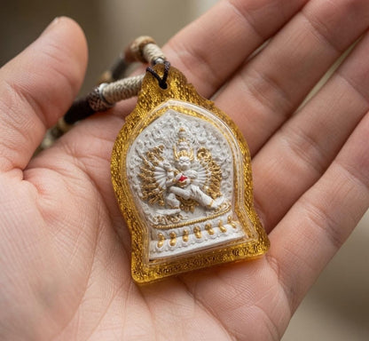 Handpainted Yamantaka Tsa Tsa Pendant, Mineral Pigment Miniature Thangka, Tibetan Sacred Ash Amulet, Buddhist Wrathful Deity Necklace