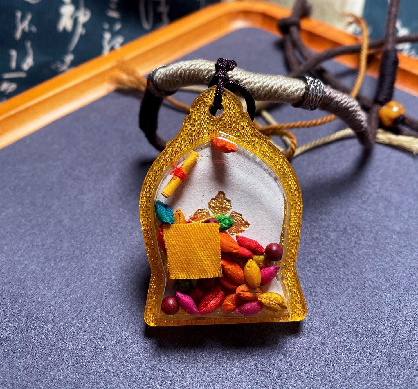 Handpainted Yamantaka Tsa Tsa Pendant, Mineral Pigment Miniature Thangka, Tibetan Sacred Ash Amulet, Buddhist Wrathful Deity Necklace