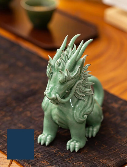 Funny Pixiu Qilin Tea Pet Jingdezhen Ceramic, Quirky Feng Shui Decor, Cute Kylin Tea Companion, Good Luck Wealth Wealth Charm Office Gift