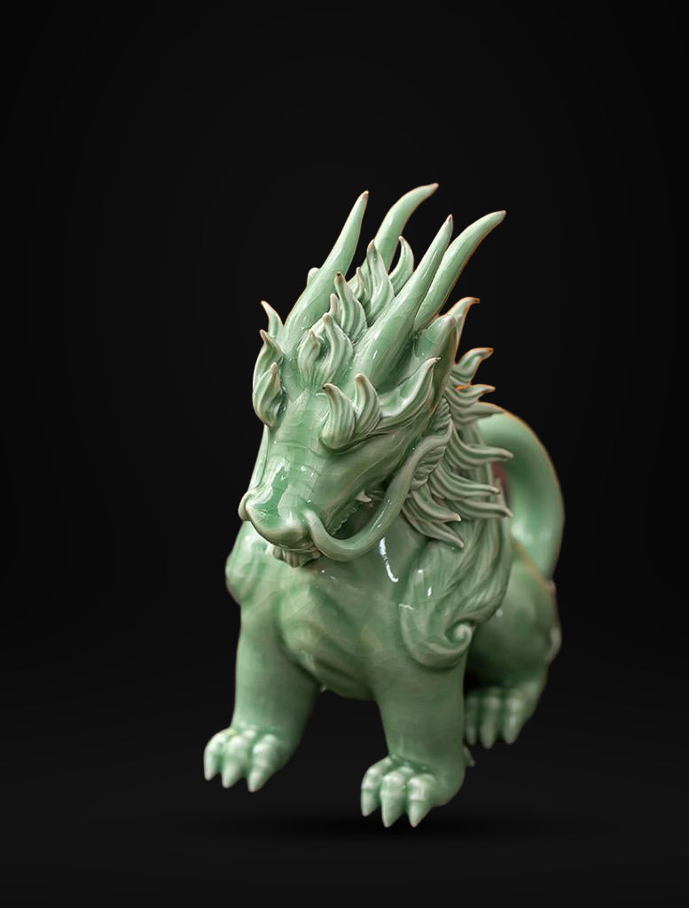 Funny Pixiu Qilin Tea Pet Jingdezhen Ceramic, Quirky Feng Shui Decor, Cute Kylin Tea Companion, Good Luck Wealth Wealth Charm Office Gift
