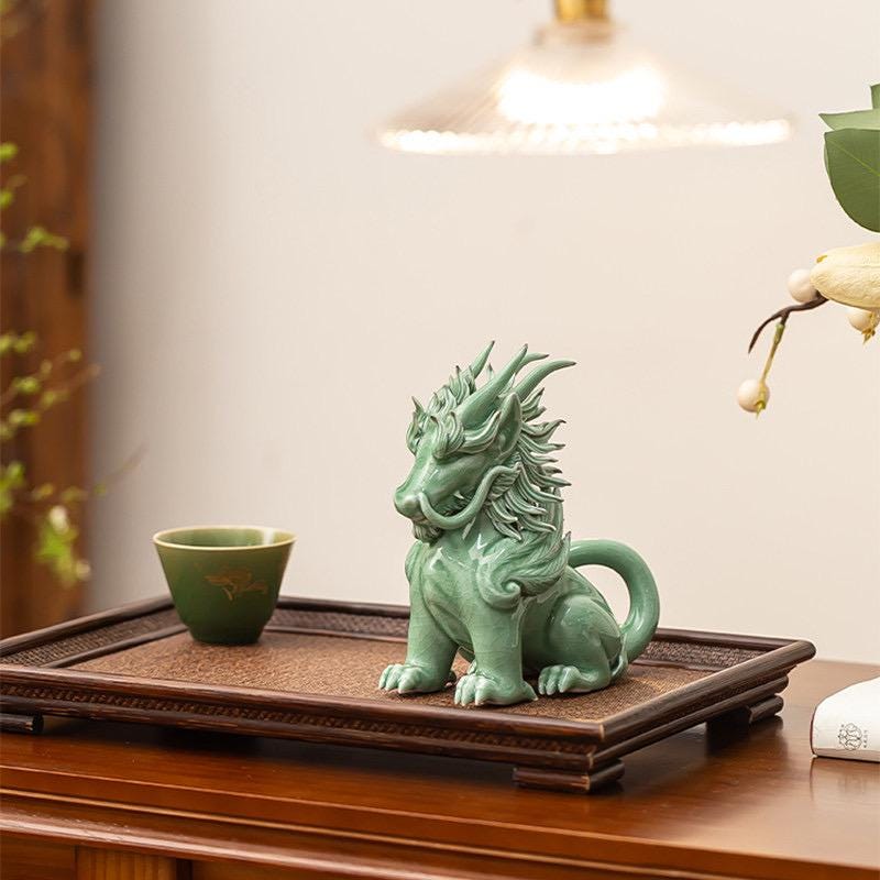 Funny Pixiu Qilin Tea Pet Jingdezhen Ceramic, Quirky Feng Shui Decor, Cute Kylin Tea Companion, Good Luck Wealth Wealth Charm Office Gift